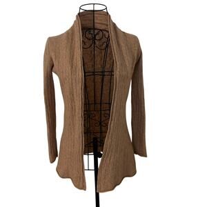 Alashan 100% Cashmere Tan Cable Knit Cardigan Sweater Open Front Flared